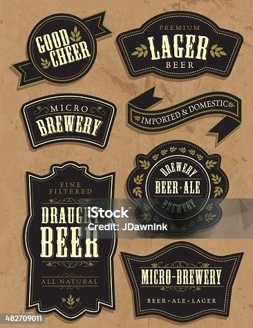 istock Set of seven vintage retro beer labels with sample text 482709011