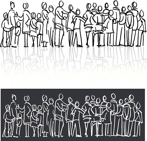 Interaction Intentional sketchy. NO strokes - Fills only! Large group of people interacting. crowd of people drawings stock illustrations