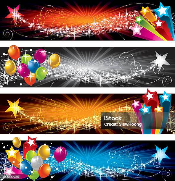 Voar E Estrelas Balão - Arte vetorial de stock e mais imagens de Aniversário especial - Aniversário especial, Arte, Cultura e Espetáculo, Atuação