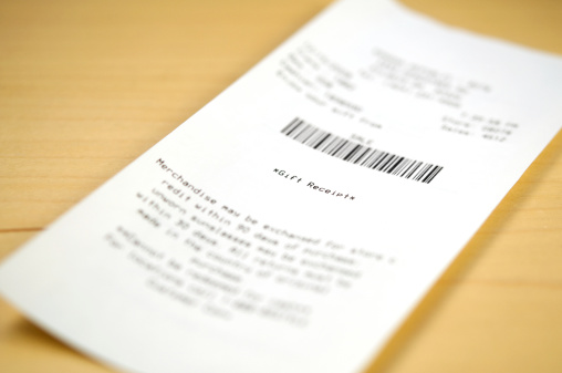 gift receipt on a table. Selective focus on the word 