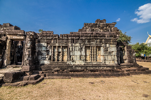 Bakong Temple is the first temple mountain of sandstone constructed by rulers of the Khmer empire at Angkor near modern Siem Reap in Cambodia. In the final decades of the 9th century AD, it served as the official state temple of King Indravarman I in the ancient city of Hariharalaya, located in an area that today is called Roluos.