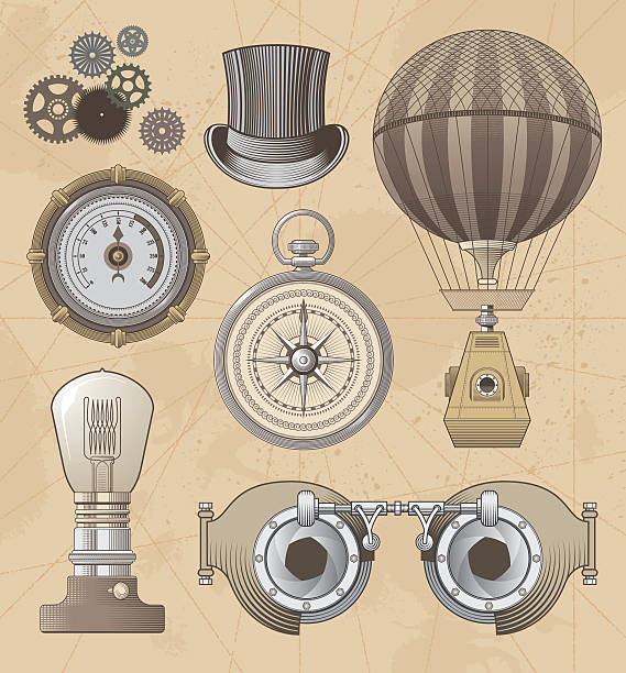 vintage steampunk vektor-design-set - ölstand stock-grafiken, -clipart, -cartoons und -symbole