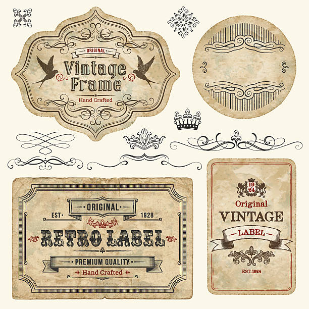 vintage etykiety - paper ribbon stock illustrations