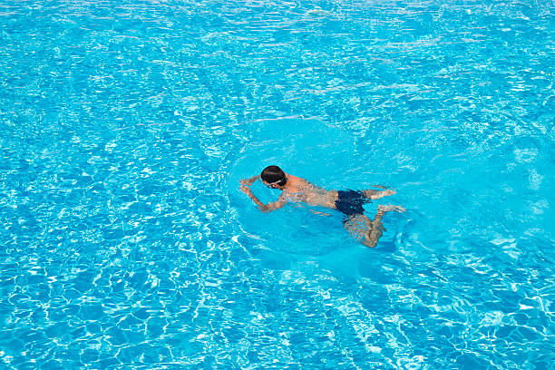 istock Man swimming  in the pool alone. Summer vacation. 482718828