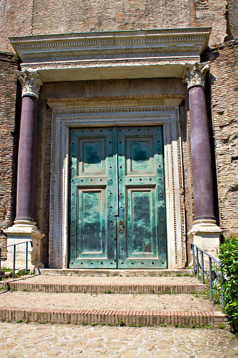The door of the temple of Romolo in Forum, Rome, Italy