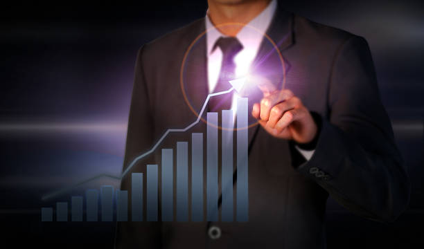 istock Businessman standing posture hand touch graph finance 482719822