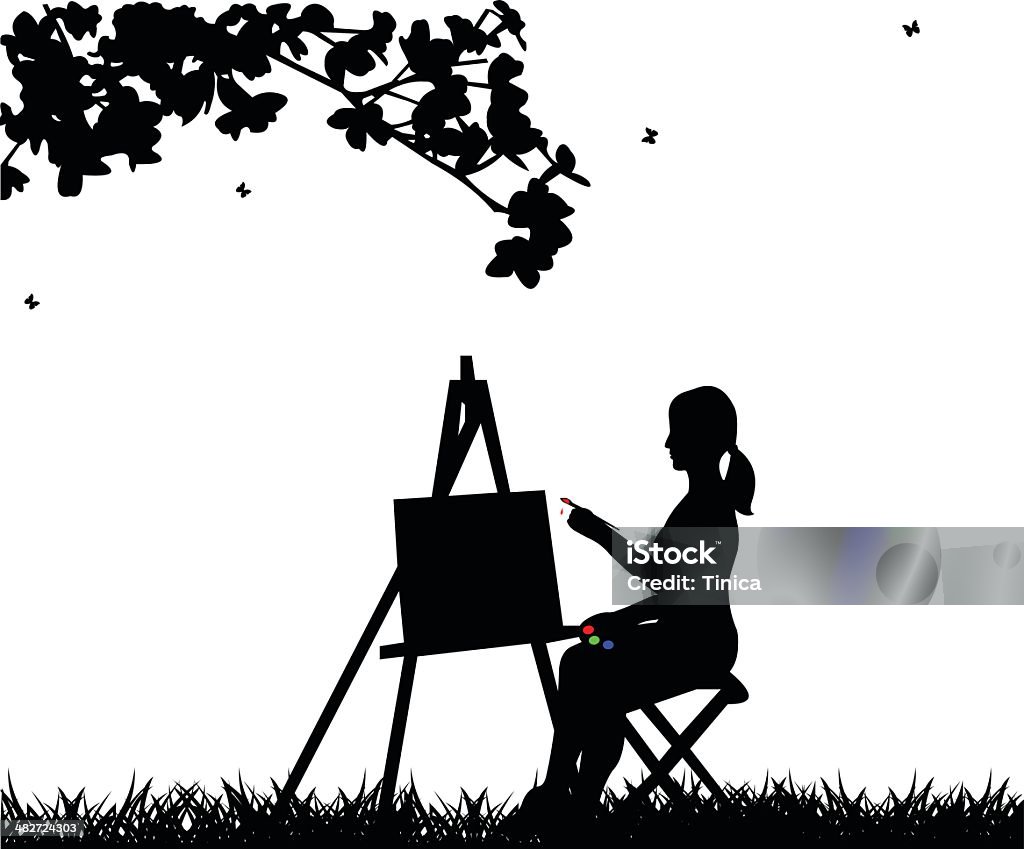 Artist painter woman in park painting silhouette Artist painter woman in park painting silhouette, one in the series of similar images. Layered vector illustration Painter - Artist stock vector