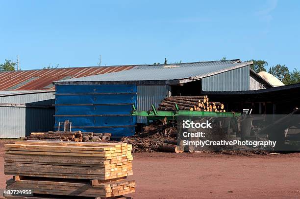 Foto de Lumber Por Serraria e mais fotos de stock de Amontoamento - Amontoamento, Bosque - Floresta, Cepo