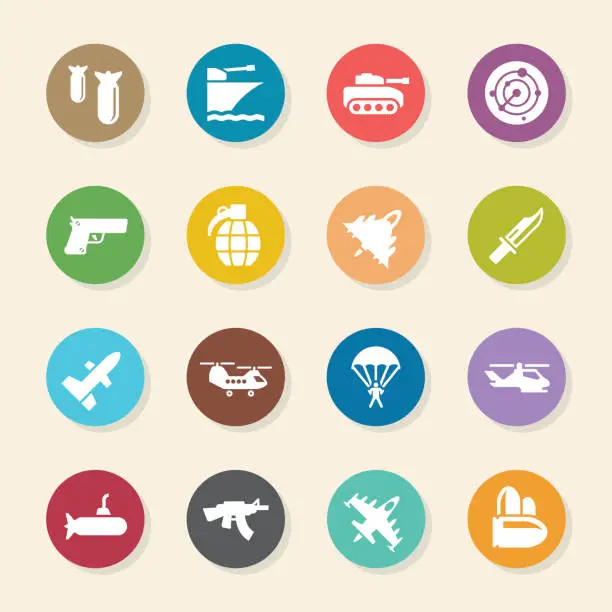 Vector illustration of Military Icons - Color Circle Series