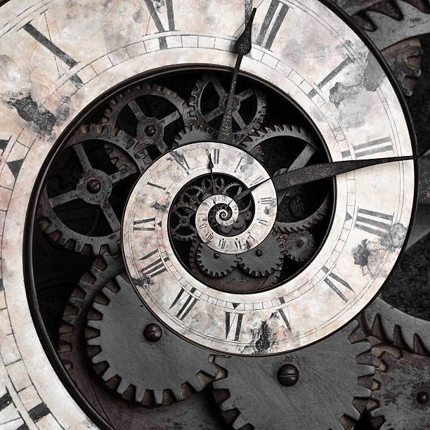 Old style clock face spiraling down stock photo