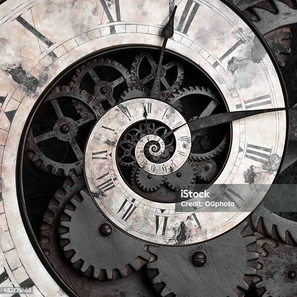 Old Style Clock Face Spiraling Down Stock Photo - Download Image Now - Time, Clock, Abstract