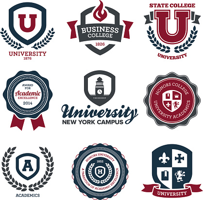 Set of university and college school crests and emblems.