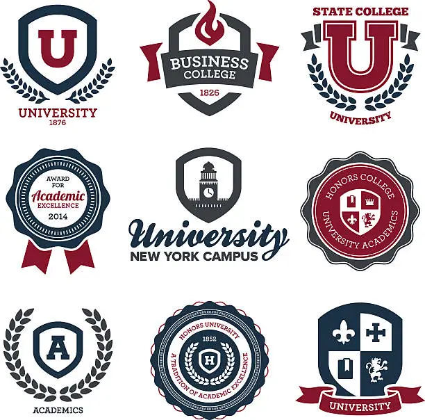 Vector illustration of University and college crests