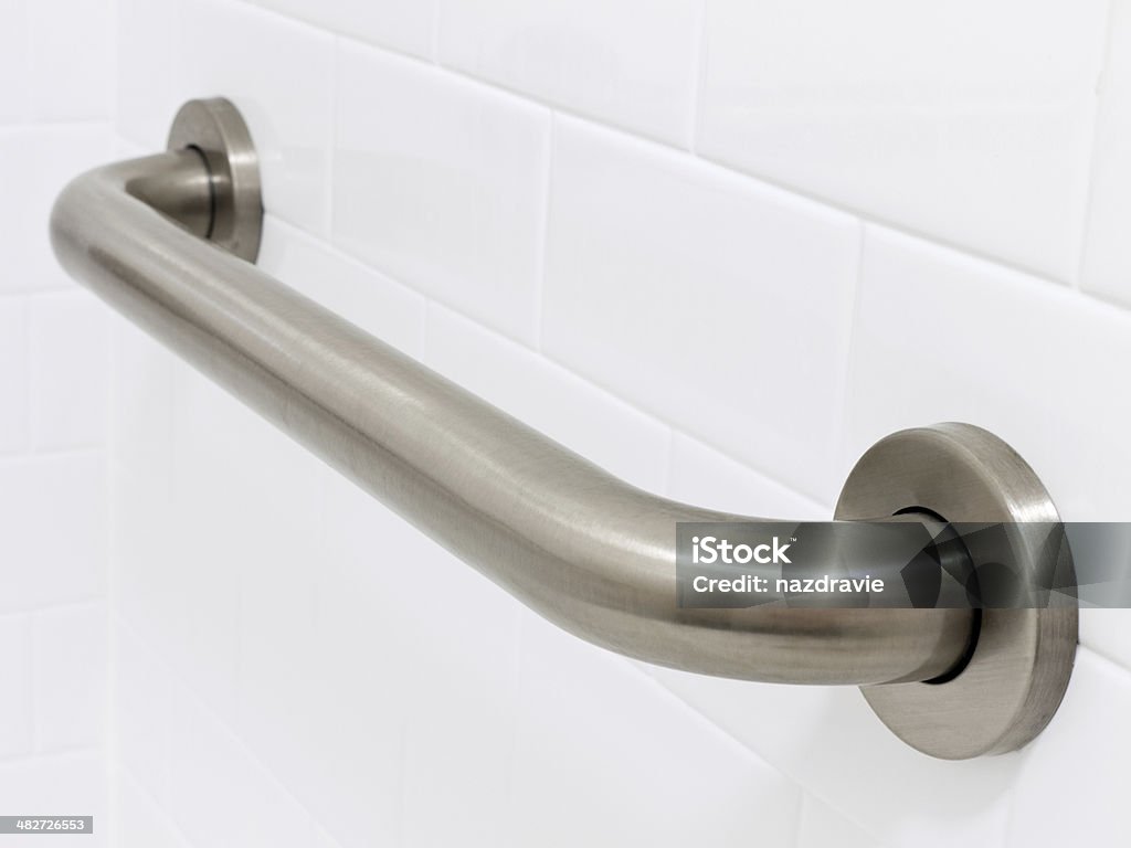 Grab Bar in Handicapped Disabled Access Bathroom Grab Bar in handicapped disabled access bathroom. Grab Handle Stock Photo