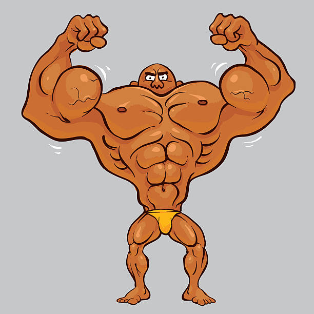 comic-body builder mann flexible seinem glänzenden bizeps muskeln. - men macho flexing muscles shirtless stock-grafiken, -clipart, -cartoons und -symbole