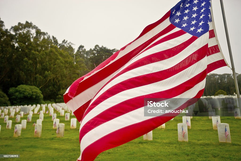 US Memorial Day Ceremony, The Presidio Cemetery,San Francisco American Flag Stock Photo