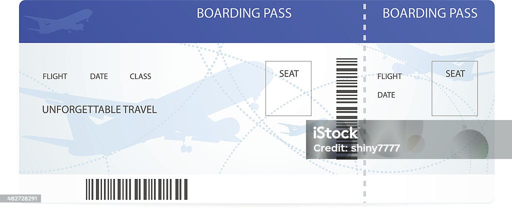 Blue boarding pass (ticket) mit Flugzeugen (Passagierflugzeug/Flugzeuge) silhouette - Lizenzfrei Ticket Vektorgrafik