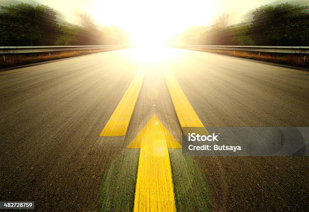 Road And Yellow Arrow Stock Photo - Download Image Now - The Way Forward, Road, Forecasting