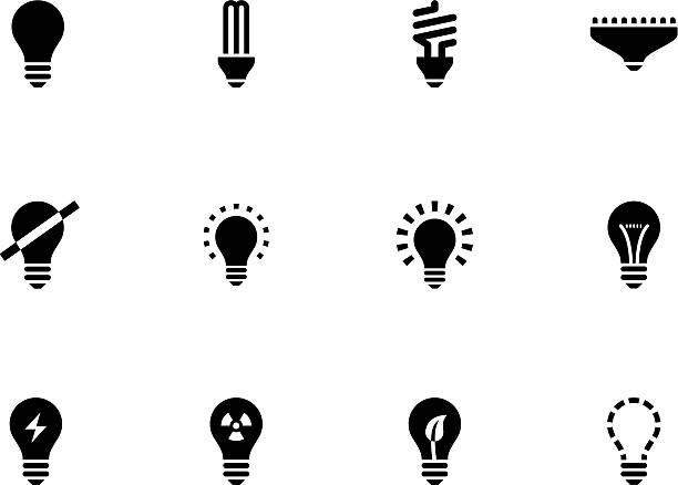 전구, cfl 램프 아이콘 - icon set turning on or off film reel movie camera stock illustrations