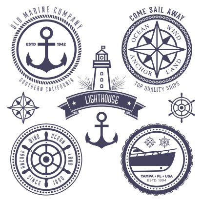 Set of vintage nautical labels, badges and design elements