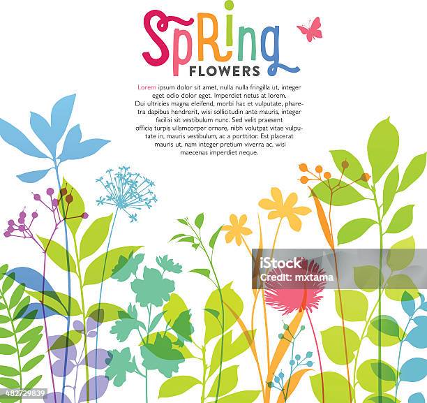 Ilustración de Medio De Coloridas Flores De Primavera Y Vástagos y más Vectores Libres de Derechos de Primavera - Estación - Primavera - Estación, Flor, Borde