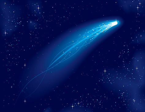 A vector illustration of a comet over a starry sky.