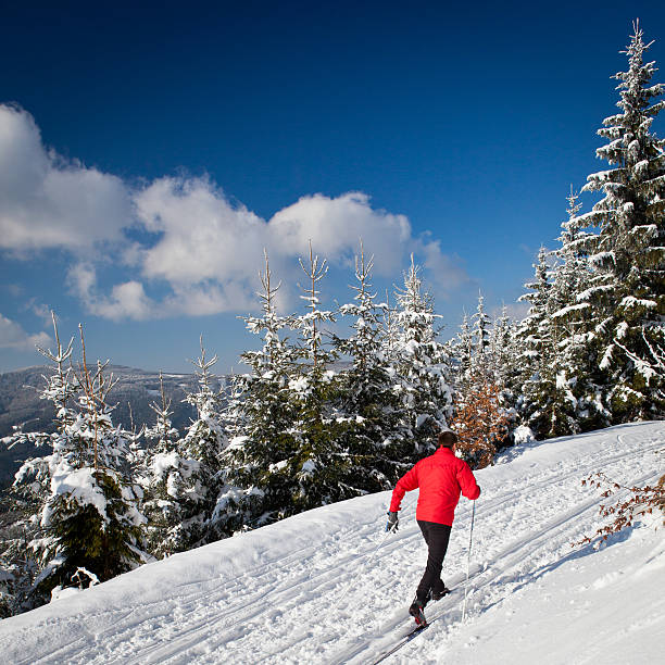 istock Young man cross-country skiing 482730600