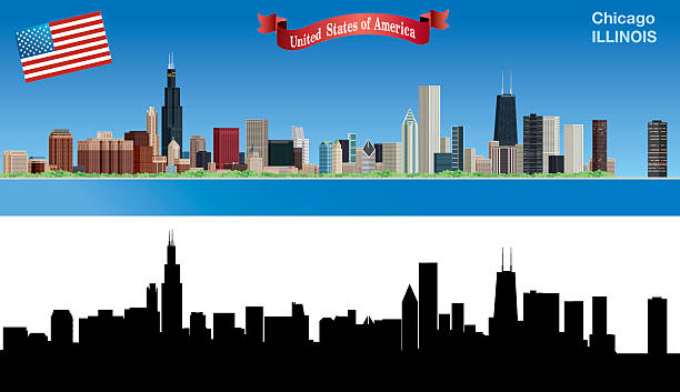 ilustraciones, imágenes clip art, dibujos animados e iconos de stock de vista de los edificios de chicago - chicago