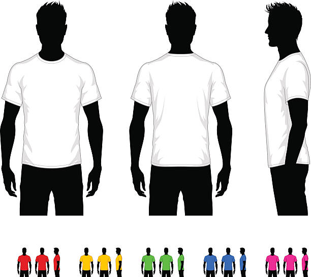 Men's T-Shirt Vector template of classic men's t-shirt. Front, rear and side views. Easy color change. fashion silhouettes stock illustrations