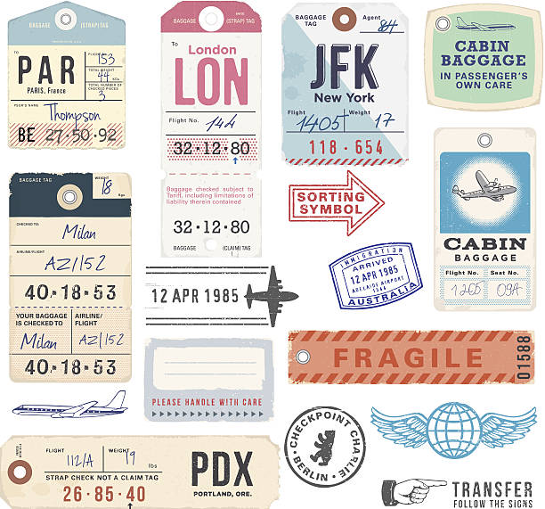 Vintage Luggage Tags and Stamps Vintage Luggage Tags and Stamps. EPS 10 luggage tag stock illustrations