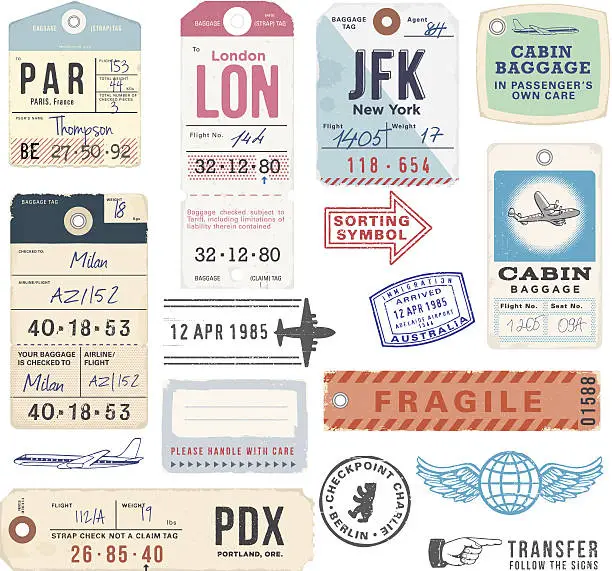 Vector illustration of Vintage Luggage Tags and Stamps