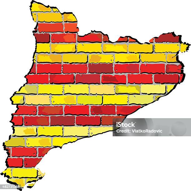 Grunge Flag Of Catalonia On A Brick Wall Stock Illustration - Download Image Now - 2015, Architecture, Art