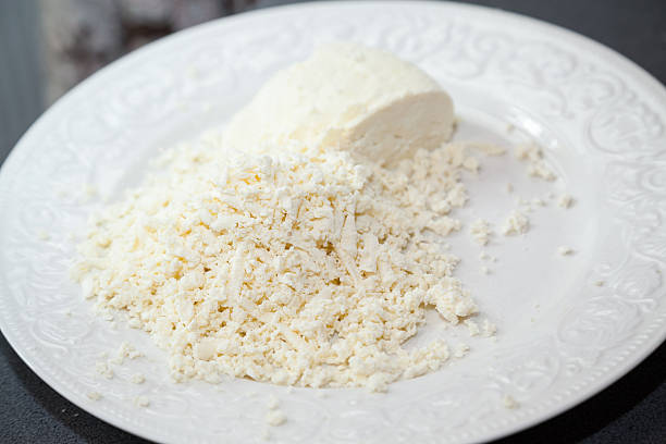 Closeup of grated paneer cheese