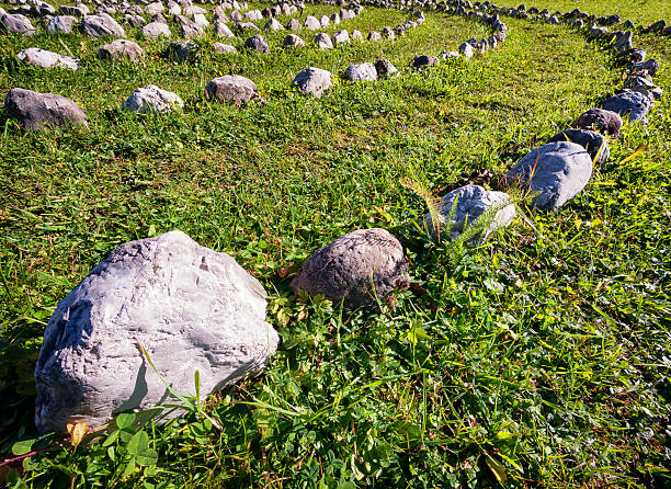 curve of rocks at a meadow