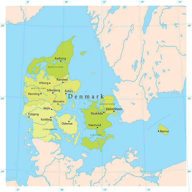 Denmark Vector Map Highly detailed vector map of Denmark. File was created on July 29, 2011. The colors in the .eps-file are ready for print (CMYK). Included files: EPS (v8) and Hi-Res JPG. aalborg stock illustrations