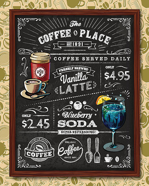 ilustrações de stock, clip art, desenhos animados e ícones de café chalkboard elementos - coffee bean coffee label retro revival