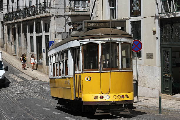 Traditional tram in Lisbon, Portugal stock photo