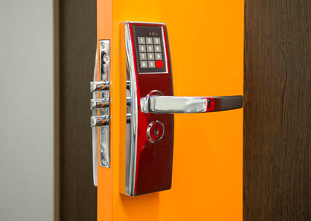 electronic security door lock - lock stok fotoğraflar ve resimler