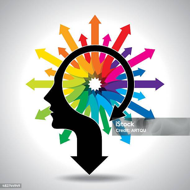 Thoughts And Options Head With Arrows Stock Illustration - Download Image Now - Contemplation, Decisions, Learning