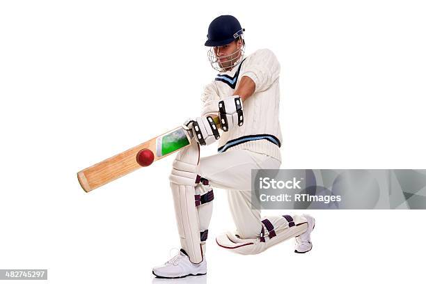 Cricketer Playing A Shot Stock Photo - Download Image Now - Cricket Player, Sport of Cricket, White Background