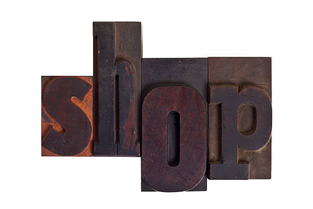 istock shop, word written in letterpress type blocks 482745317