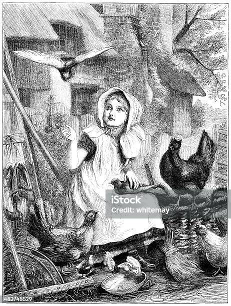 ビクトリア様式の若い女の子の鳥の餌付け - 女の子のベクターアート素材や画像を多数ご用意 - 女の子, イングランド文化, ニワトリ