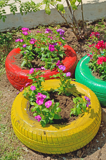 garden decoration with car tires