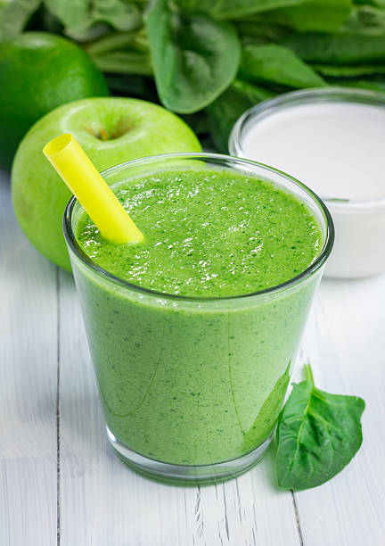 istock Healthy smoothie with green apple, spinach, lime and coconut milk 482746818