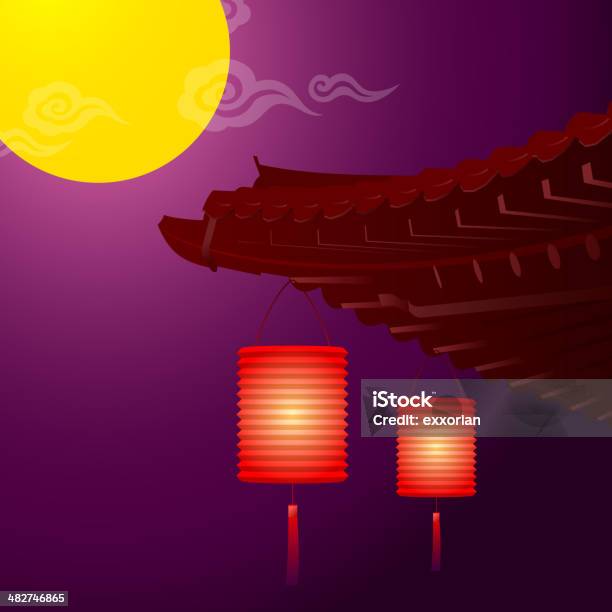 Full Moon In Orient Stock Illustration - Download Image Now - Mid-Autumn Festival, Architectural Feature, Architecture