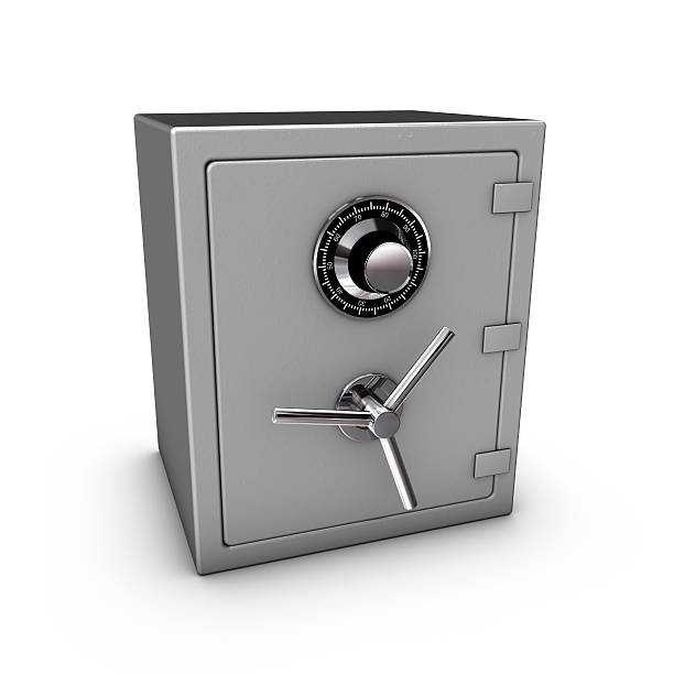 istock Closed steel safe isolated on white background 482746981