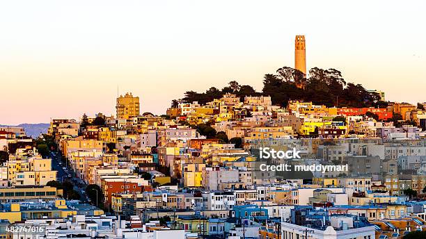 Coit Tower On Telegraph Hill San Francisco At Dusk Stock Photo - Download Image Now - 2015, Architecture, Beauty