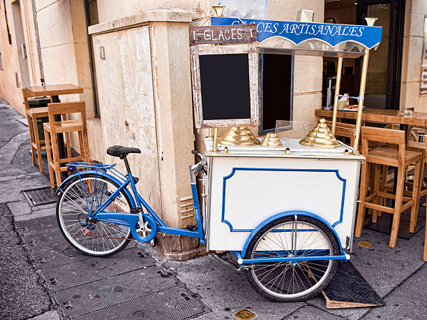 Ice cream stand with bicycle stock photo