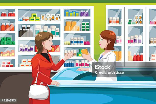 Medizin In Apotheke Kaufen Stock Vektor Art und mehr Bilder von Apotheke - Apotheke, Apothekerberuf, Apothekerin