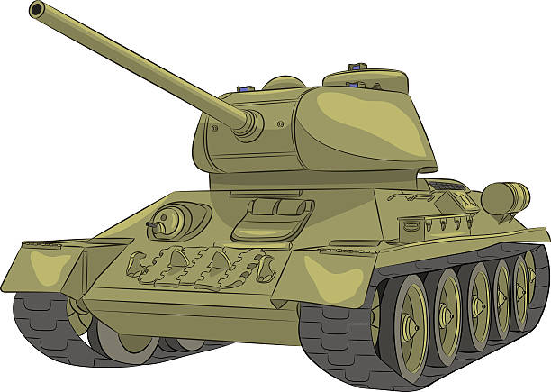 Vector. Middle tank T-34-85. Medium Tank of World War II T-34-85 isolated on .belom background. armored tank stock illustrations